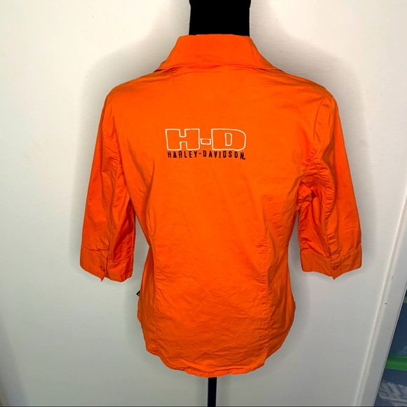 Harley Davidson Orange Button Down SIZE L - Picture 1 of 8